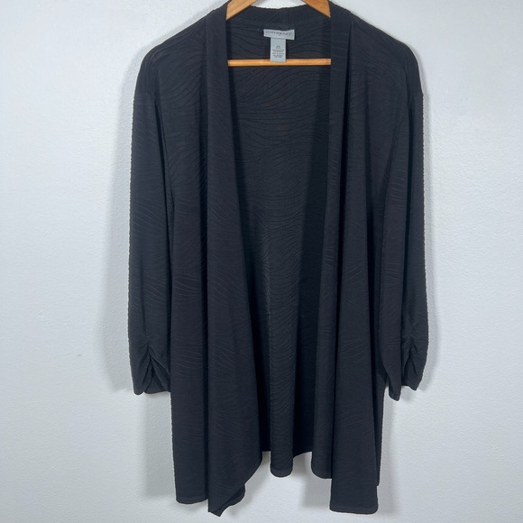 Catherines Sweaters - Catherines Womens Open Cardigan Jacket Sz 3X Stretch Knit Ruched Sleeve Black